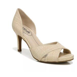 Natural Woven Peep Toe Pumps